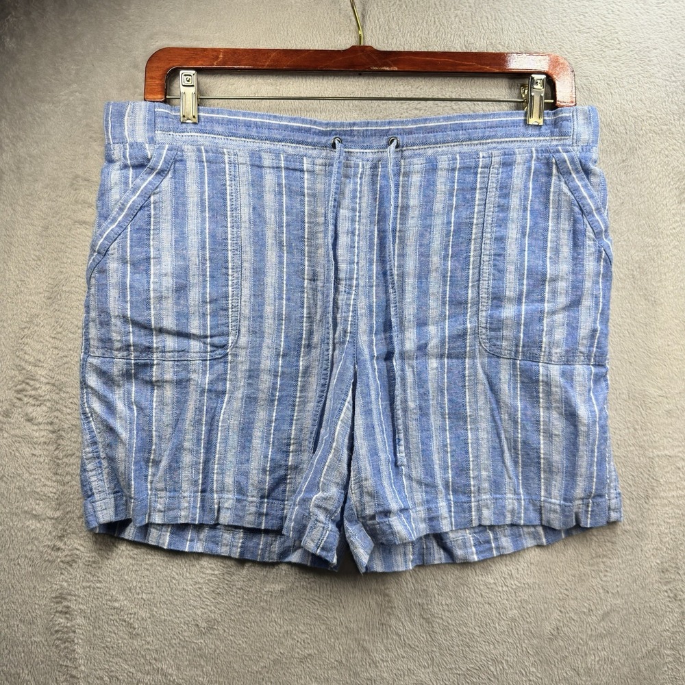 Talbots Linen Blend Blue Striped Casual Shorts Pull On Drawstring Beach